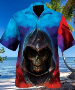 Red Blue Smoke Skull Hawaiian Shirt