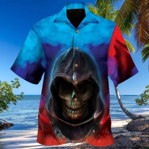 Red Blue Smoke Skull Hawaiian Shirt