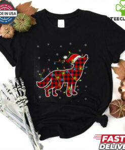 Red Buffalo Plaid Wolf Santa Christmas Matching T Shirt