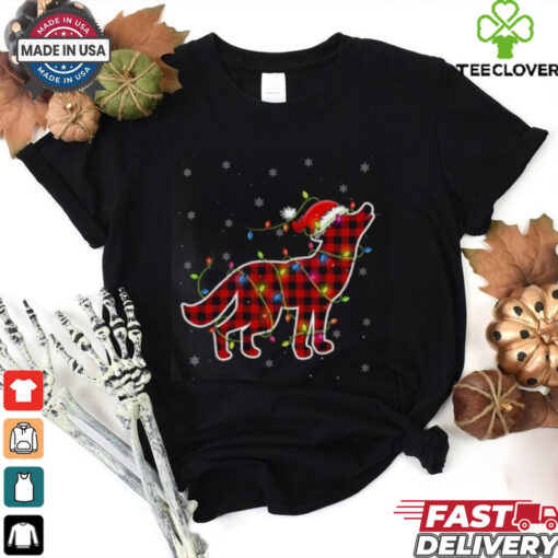 Red Buffalo Plaid Wolf Santa Christmas Matching T Shirt
