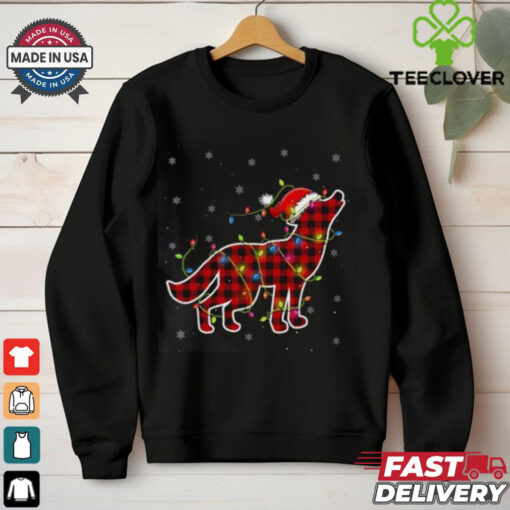 Red Buffalo Plaid Wolf Santa Christmas Matching T Shirt