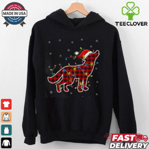 Red Buffalo Plaid Wolf Santa Christmas Matching T Shirt