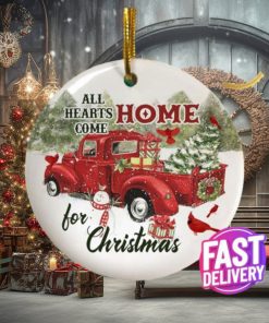 Red Cardinal All Hearts Come Home For Christmas Vintage Red Truck Memorial Decorative Christmas Ornament