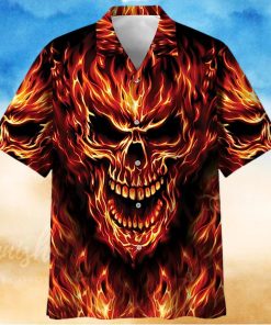 Red Flame Skull Art – Skull Unisex Hawaiian Shirt Summer Hawaiian