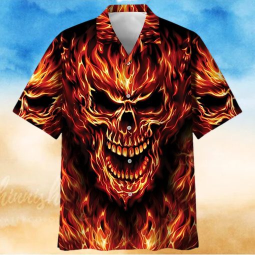 Red Flame Skull Art – Skull Unisex Hawaiian Shirt Summer Hawaiian