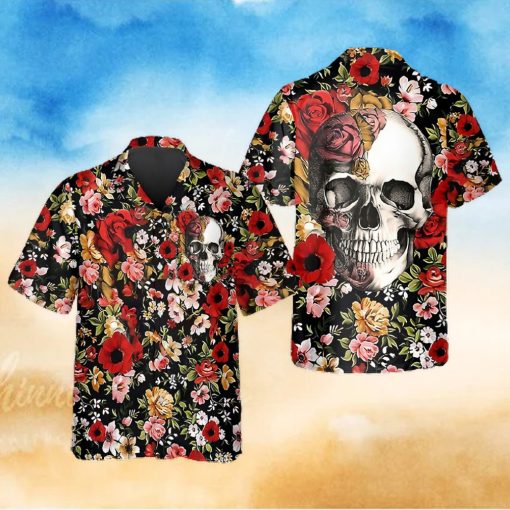 Red Flower Happy Summer Skull Hawaiian Shirt