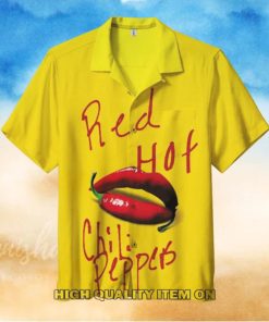 Red Hot Chili Peppers Lips Logo Yellow Hawaiian Shirt
