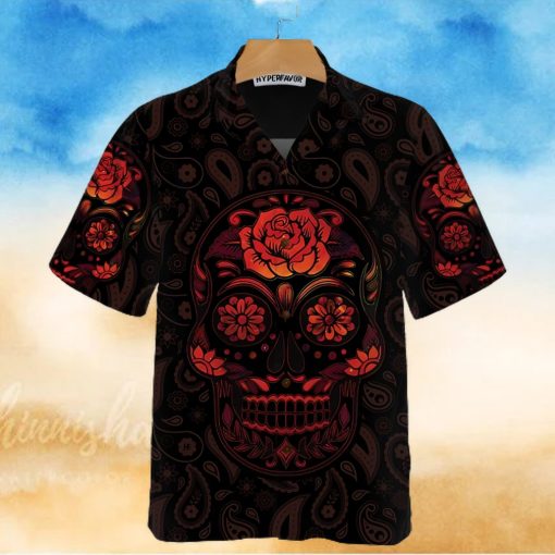 Red Mexican Sugar Skull Hawaiian Shirt Day Of The Dead Skull Shirt