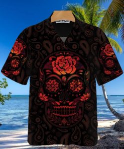 Red Mexican Sugar Skull Hawaiian Shirt Day Of The Dead Skull Shirt