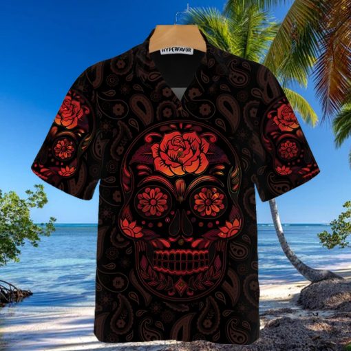 Red Mexican Sugar Skull Hawaiian Shirt Day Of The Dead Skull Shirt