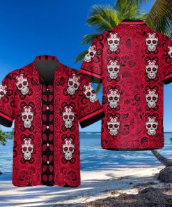 Red Pattern Color Skull Hawaiian Shirt