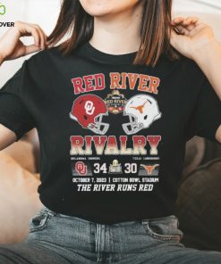 Red River Rivalry Oklahoma Sooners 34 Texas Longhorns 30 October 7, 2023 Cotton Bowl Stadium The River Runs Red T Shirt