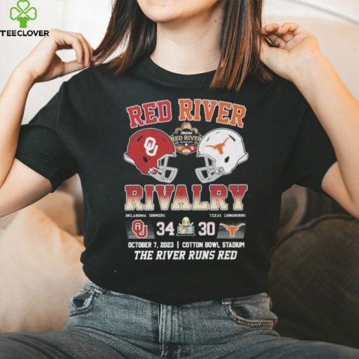 Red River Rivalry Oklahoma Sooners 34 Texas Longhorns 30 October 7, 2023 Cotton Bowl Stadium The River Runs Red T Shirt