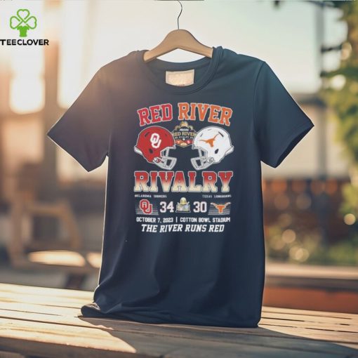 Red River Rivalry Oklahoma Sooners 34 Texas Longhorns 30 October 7, 2023 Cotton Bowl Stadium The River Runs Red T Shirt