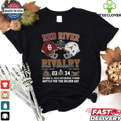 Red River Rivalry Texas 34 3 Oklahoma Battle For The Golden Hat Shirt