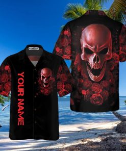 Red Rose Gothic Skull Custom Name Hawaiian Shirt For Men Women Adult