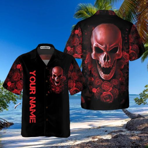 Red Rose Gothic Skull Custom Name Hawaiian Shirt For Men Women Adult