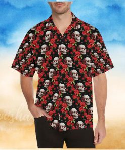 Red Rose Skull Design Print Hawaiian Shirt