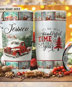 Red Truck Wonderful Time Christmas Personalized Tumbler