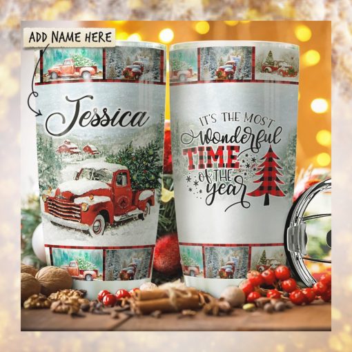 Red Truck Wonderful Time Christmas Personalized Tumbler