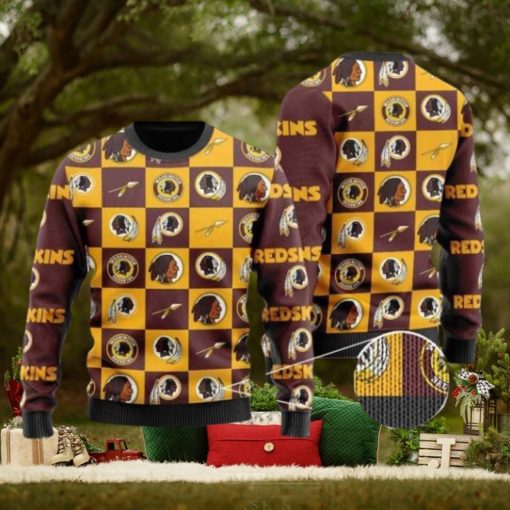 Redskins Logo Checkered Flannel Design Knitted Ugly Christmas Sweater