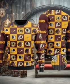 Redskins Logo Checkered Flannel Design Knitted Ugly Christmas Sweater