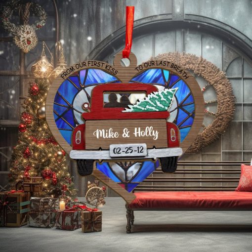 Redtruck Couple Personalized Suncatcher Ornament