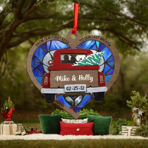 Redtruck Couple Personalized Suncatcher Ornament