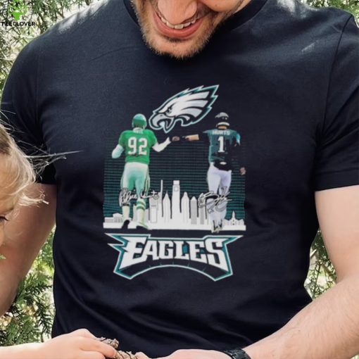 Reggie White And Jalen Hurts Philadelphia Eagles City Skyline Signatures Shirt