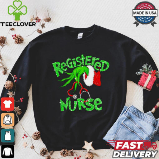 Registered Nurse Christmas Grinch hand faux glitter shirt