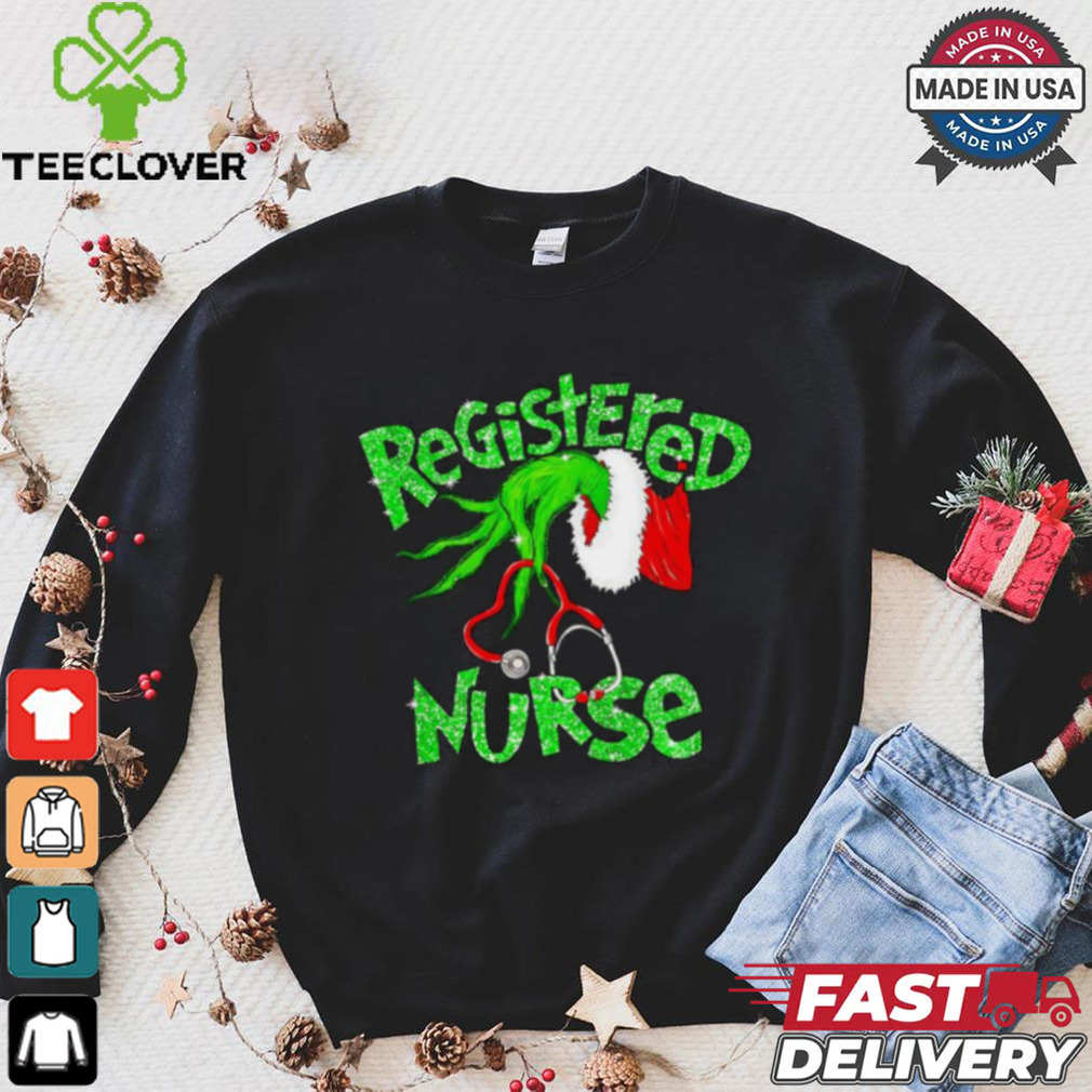 Registered Nurse Christmas Grinch hand faux glitter shirt Registered Nurse Christmas Grinch hand faux glitter shirt