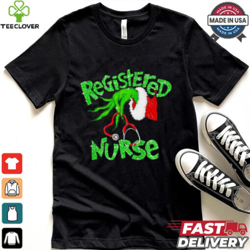 Registered Nurse Christmas Grinch hand faux glitter shirt