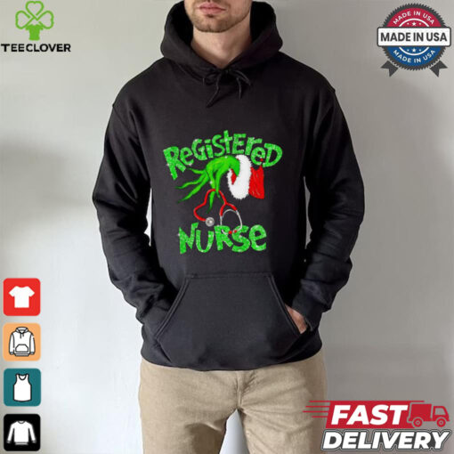 Registered Nurse Christmas Grinch hand faux glitter shirt