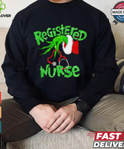 Registered Nurse Christmas Grinch hand faux glitter shirt