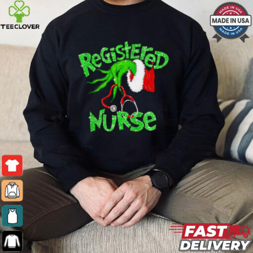 Registered Nurse Christmas Grinch hand faux glitter shirt