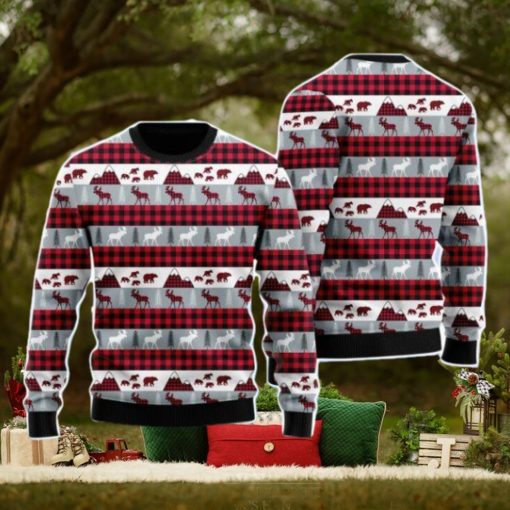 Reindeer And Beer On Buffalo Plaid Pattern Christmas Unisex Ugly Sweater