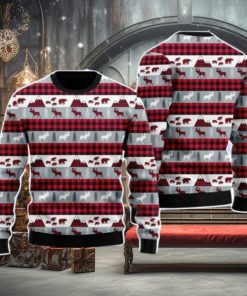 Reindeer And Beer On Buffalo Plaid Pattern Christmas Unisex Ugly Sweater