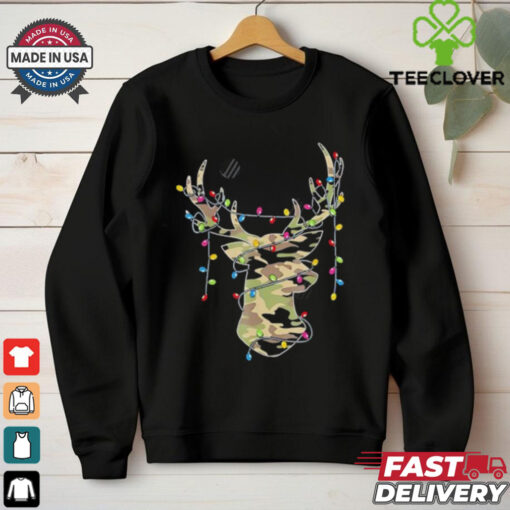 Reindeer Camo Hunting Christmas Lights Holiday shirt