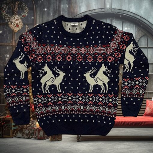 Reindeer Funny Ugly Christmas Sweater Navy