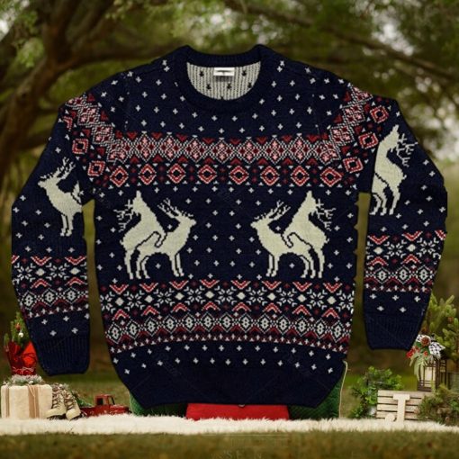 Reindeer Funny Ugly Christmas Sweater Navy