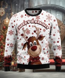 Reindeer Merry Bright Ugly Christmas Sweater Gift Men Women