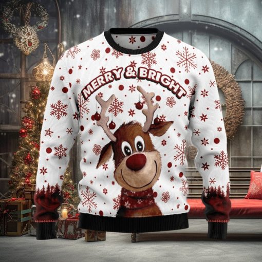 Reindeer Merry Bright Ugly Christmas Sweater Gift Men Women
