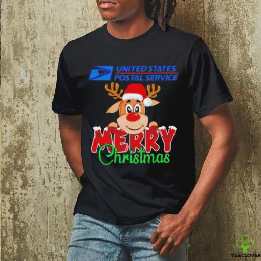 Reindeer Santa USPS United States Postal Service Merry Christmas logo shirt