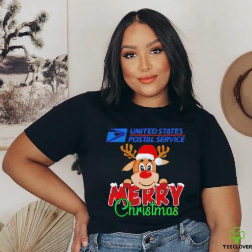 Reindeer Santa USPS United States Postal Service Merry Christmas logo shirt