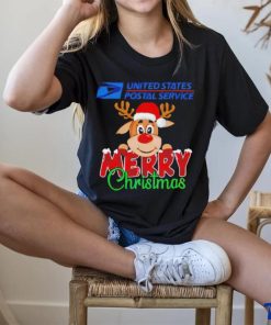 Reindeer Santa USPS United States Postal Service Merry Christmas logo shirt