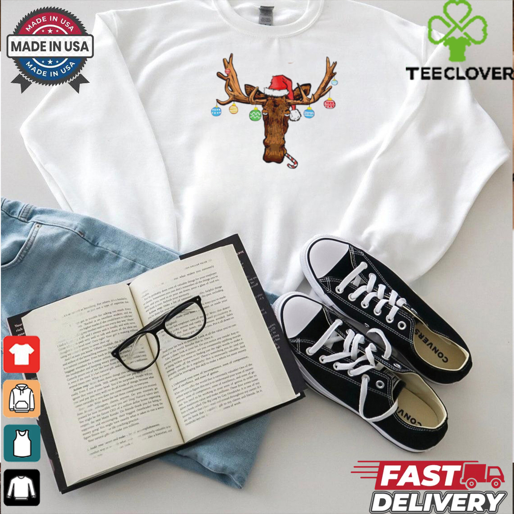 Reindeer Santa hat moose Christmas ball 2024 shirt Reindeer Santa hat moose Christmas ball 2024 shirt