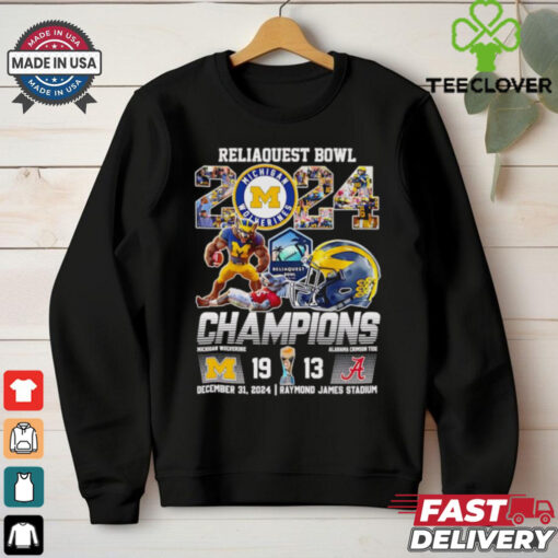 Reliaquest Bowl 2024 Champions Michigan Wolverines score mascot shirt