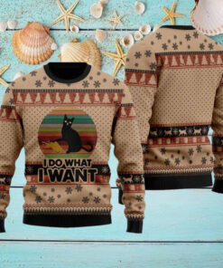 Retro Black Cat I Do What I Want Ugly Christmas Sweater