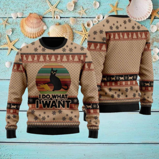 Retro Black Cat I Do What I Want Ugly Christmas Sweater