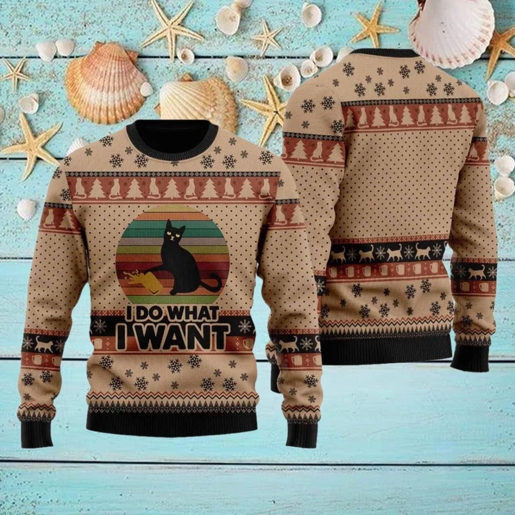Retro Black Cat I Do What I Want Ugly Christmas Sweater Retro Black Cat I Do What I Want Ugly Christmas Sweater